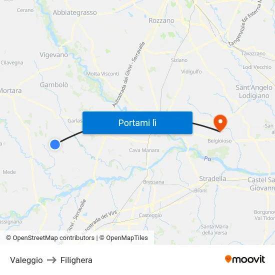 Valeggio to Filighera map