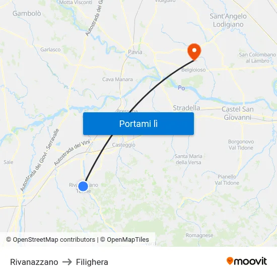 Rivanazzano to Filighera map