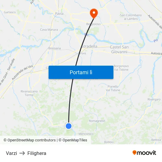 Varzi to Filighera map