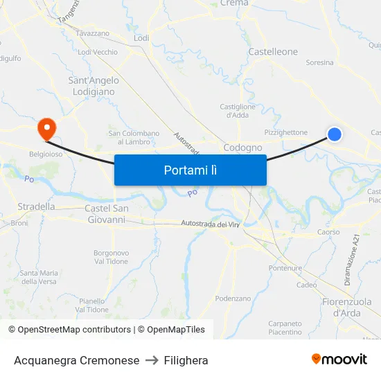 Acquanegra Cremonese to Filighera map