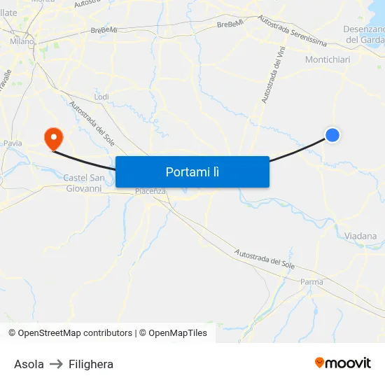 Asola to Filighera map