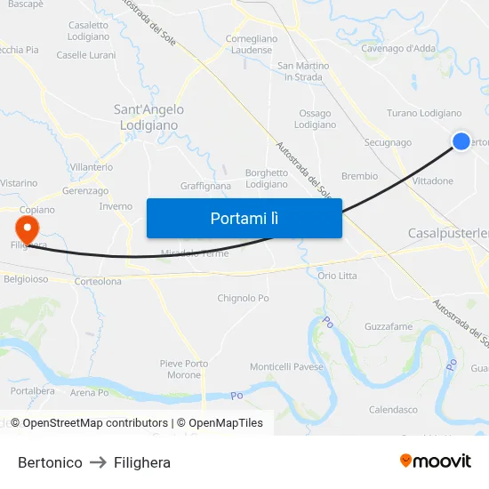 Bertonico to Filighera map