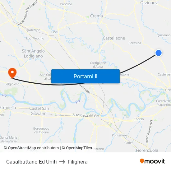 Casalbuttano Ed Uniti to Filighera map
