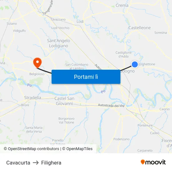 Cavacurta to Filighera map