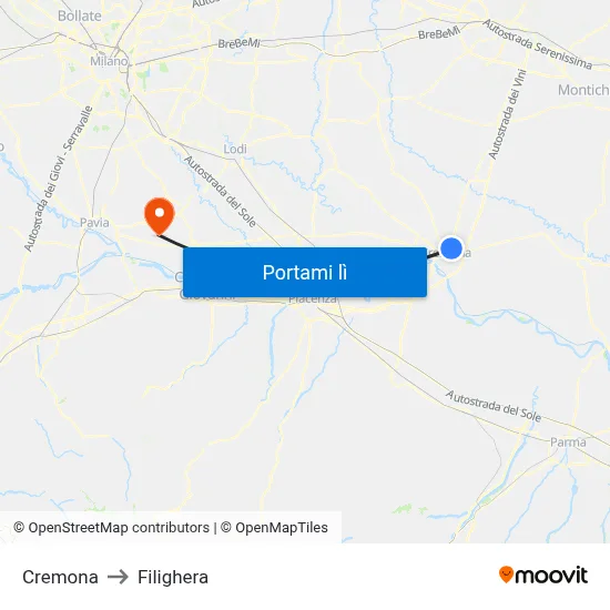 Cremona to Filighera map