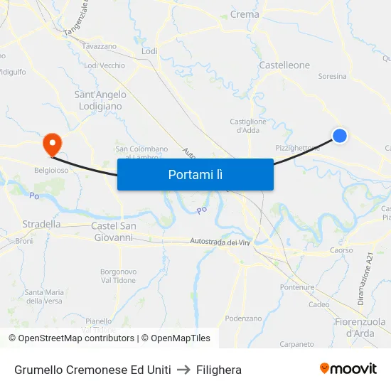 Grumello Cremonese Ed Uniti to Filighera map