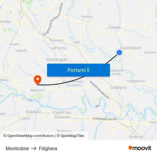 Montodine to Filighera map