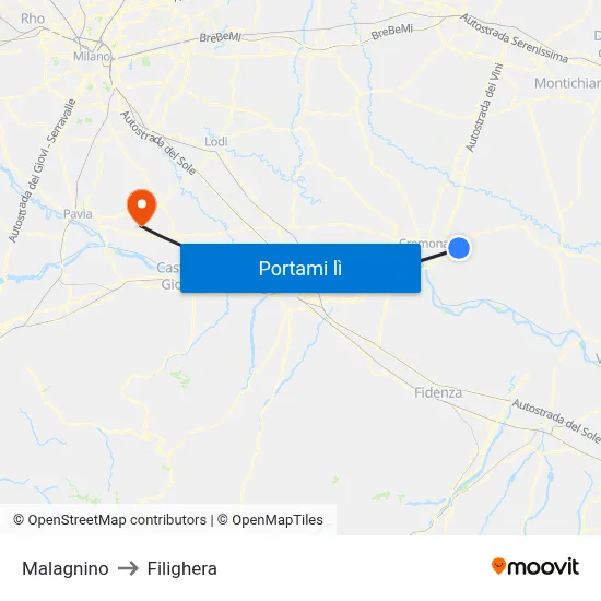 Malagnino to Filighera map