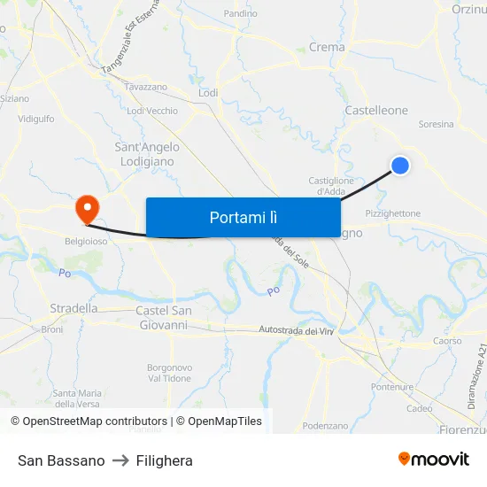 San Bassano to Filighera map
