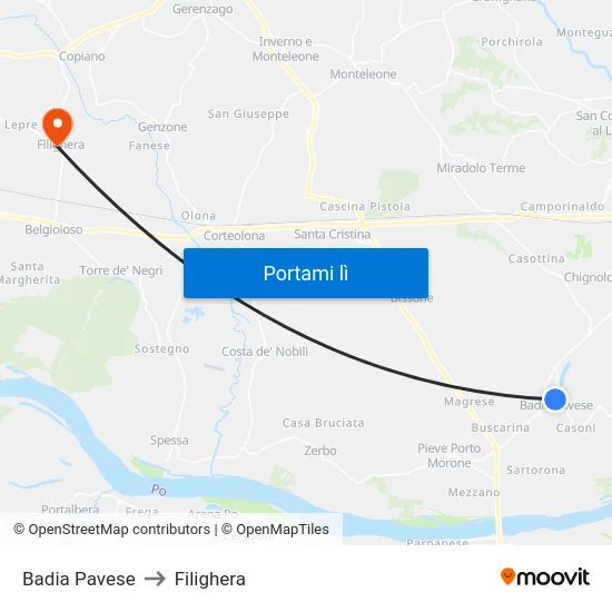 Badia Pavese to Filighera map