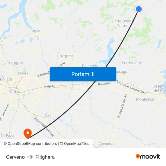 Cerveno to Filighera map