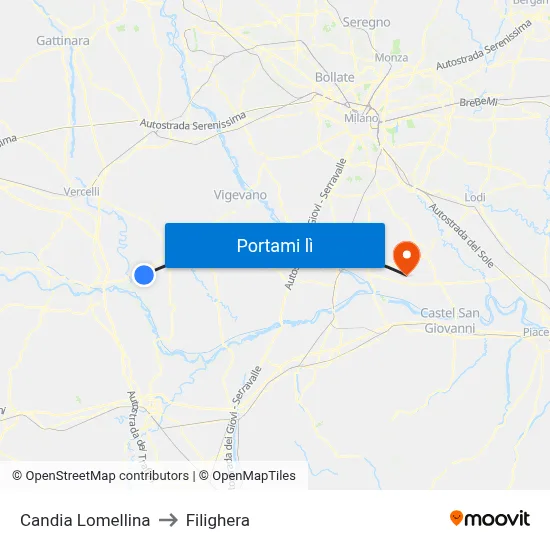 Candia Lomellina to Filighera map