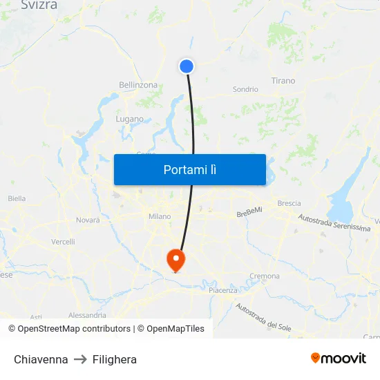 Chiavenna to Filighera map