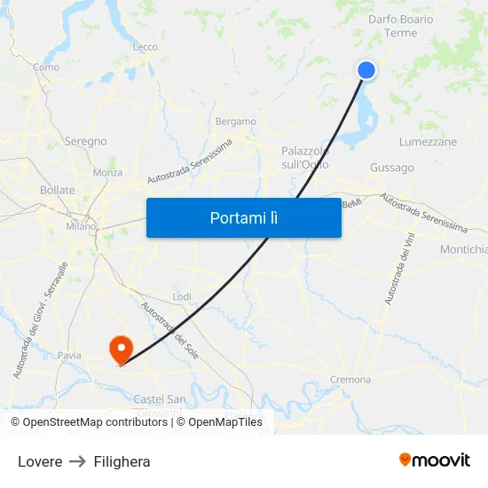 Lovere to Filighera map