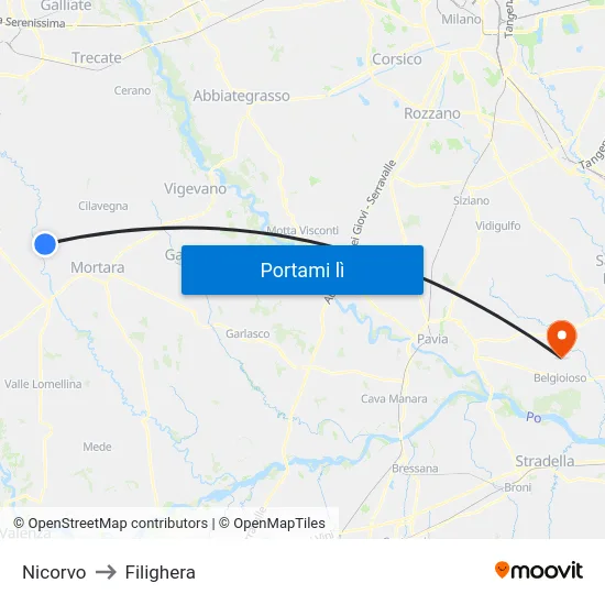 Nicorvo to Filighera map