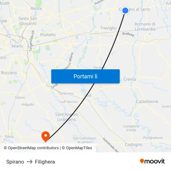 Spirano to Filighera map