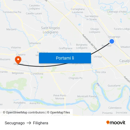 Secugnago to Filighera map