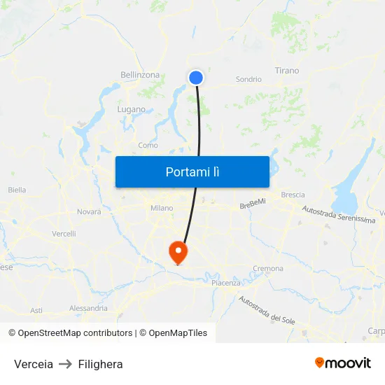 Verceia to Filighera map
