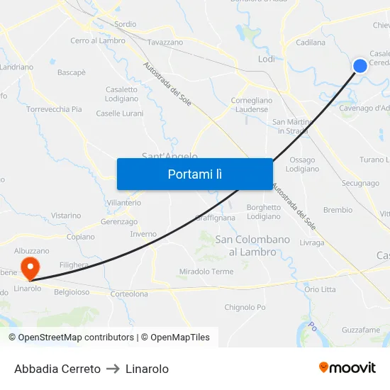 Abbadia Cerreto to Linarolo map