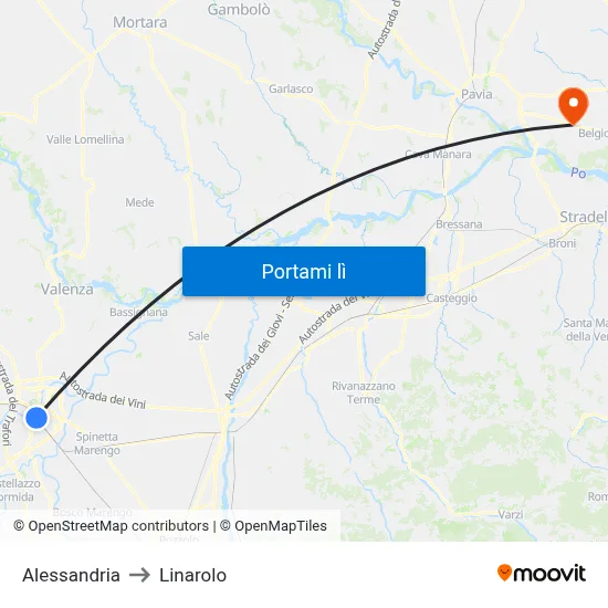 Alessandria to Linarolo map
