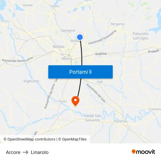 Arcore to Linarolo map
