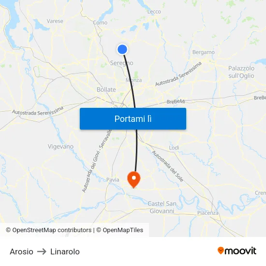 Arosio to Linarolo map