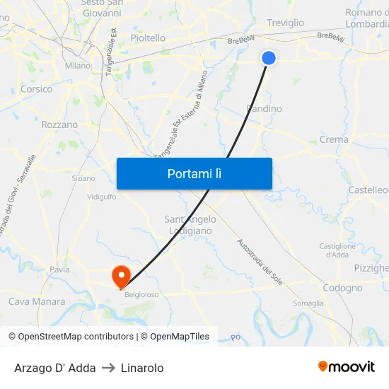 Arzago D' Adda to Linarolo map