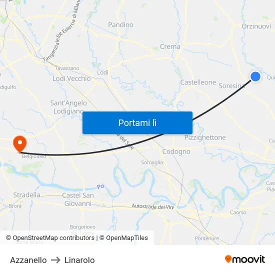 Azzanello to Linarolo map