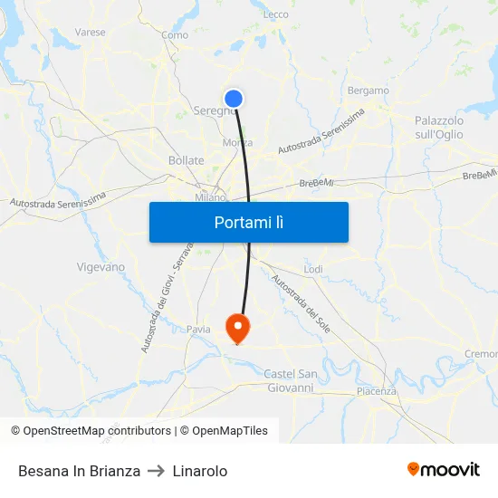 Besana In Brianza to Linarolo map