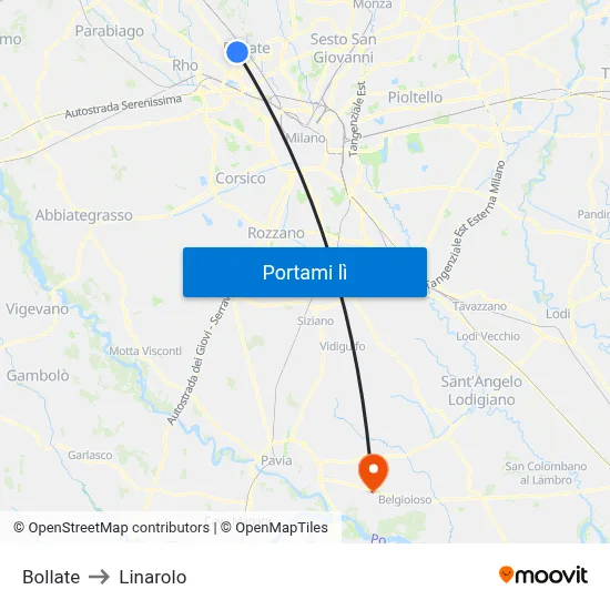 Bollate to Linarolo map