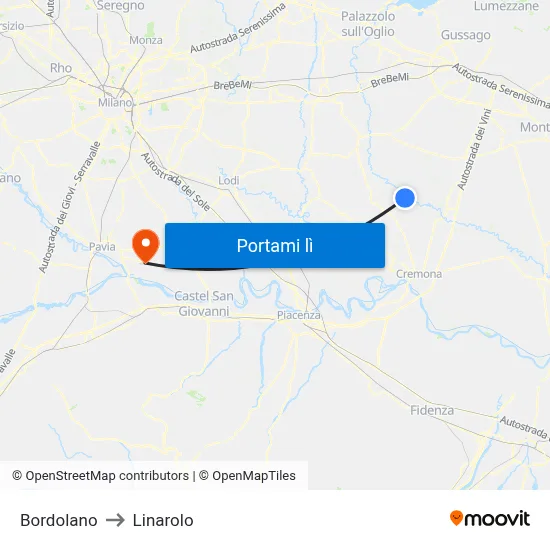 Bordolano to Linarolo map