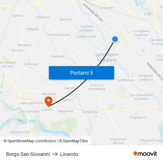 Borgo San Giovanni to Linarolo map