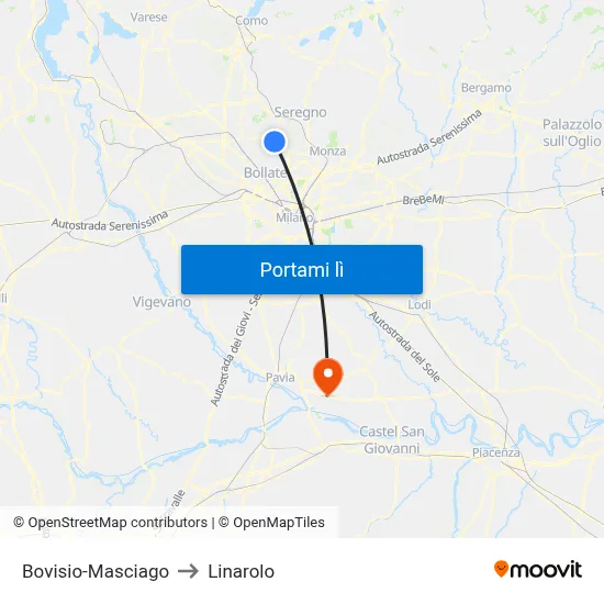 Bovisio-Masciago to Linarolo map