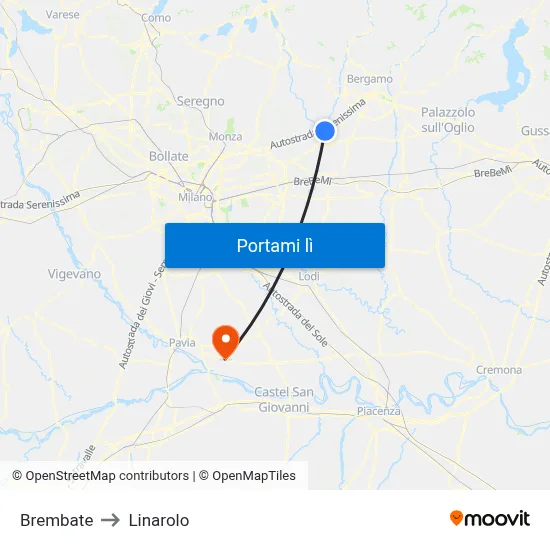 Brembate to Linarolo map