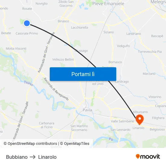 Bubbiano to Linarolo map