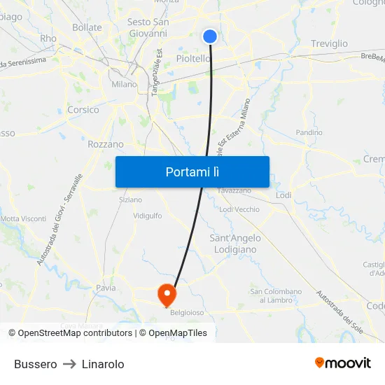 Bussero to Linarolo map