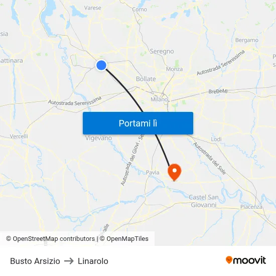 Busto Arsizio to Linarolo map