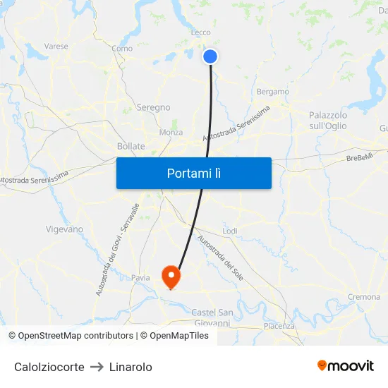 Calolziocorte to Linarolo map