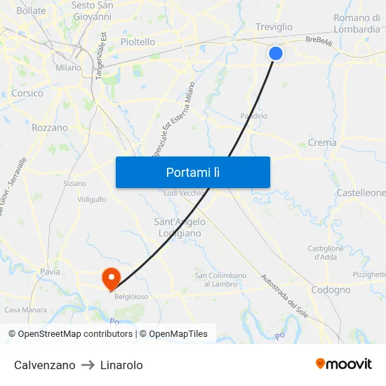 Calvenzano to Linarolo map