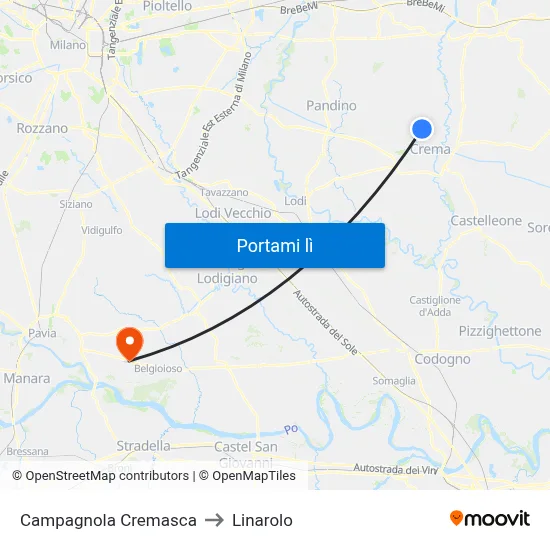 Campagnola Cremasca to Linarolo map
