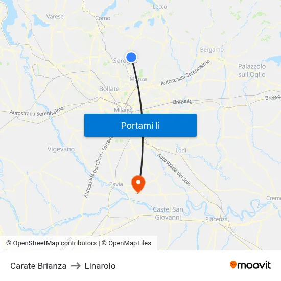 Carate Brianza to Linarolo map