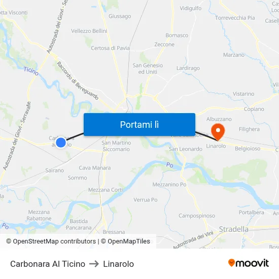 Carbonara Al Ticino to Linarolo map