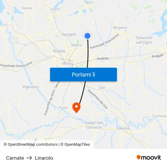 Carnate to Linarolo map