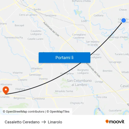 Casaletto Ceredano to Linarolo map