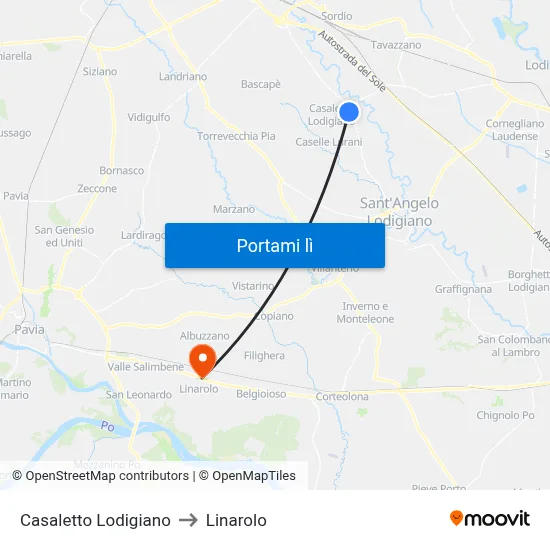 Casaletto Lodigiano to Linarolo map