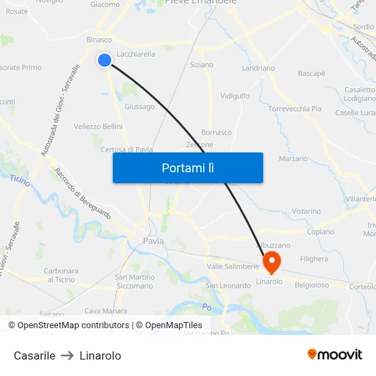 Casarile to Linarolo map