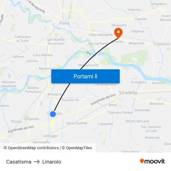 Casatisma to Linarolo map