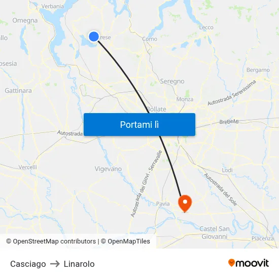 Casciago to Linarolo map