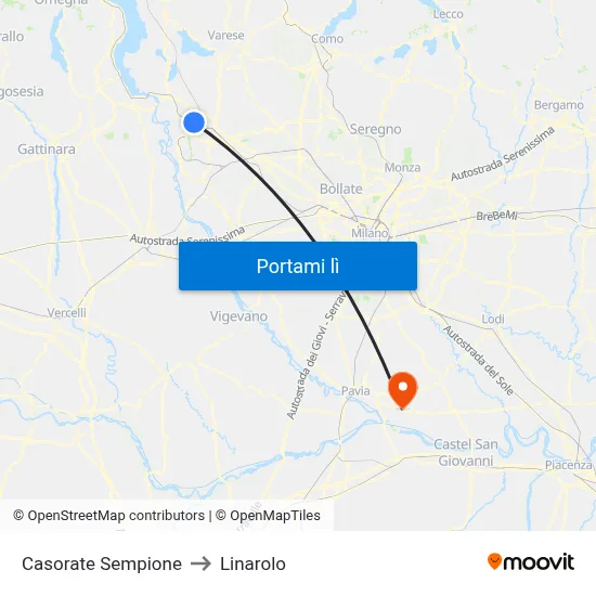 Casorate Sempione to Linarolo map