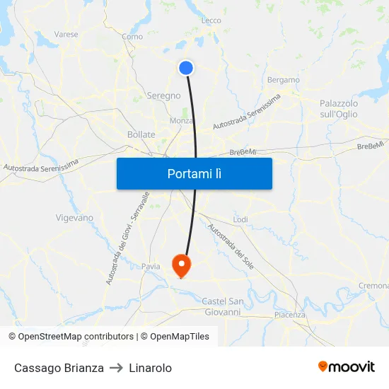 Cassago Brianza to Linarolo map